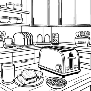 Kreativer Toaster mit knusprigem Brot Ausmalvorlage für hungrige Künstler