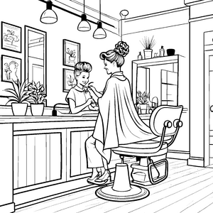 Frisurenzauber im modernen Salon Ausmalmotiv für kreative Hairstylisten