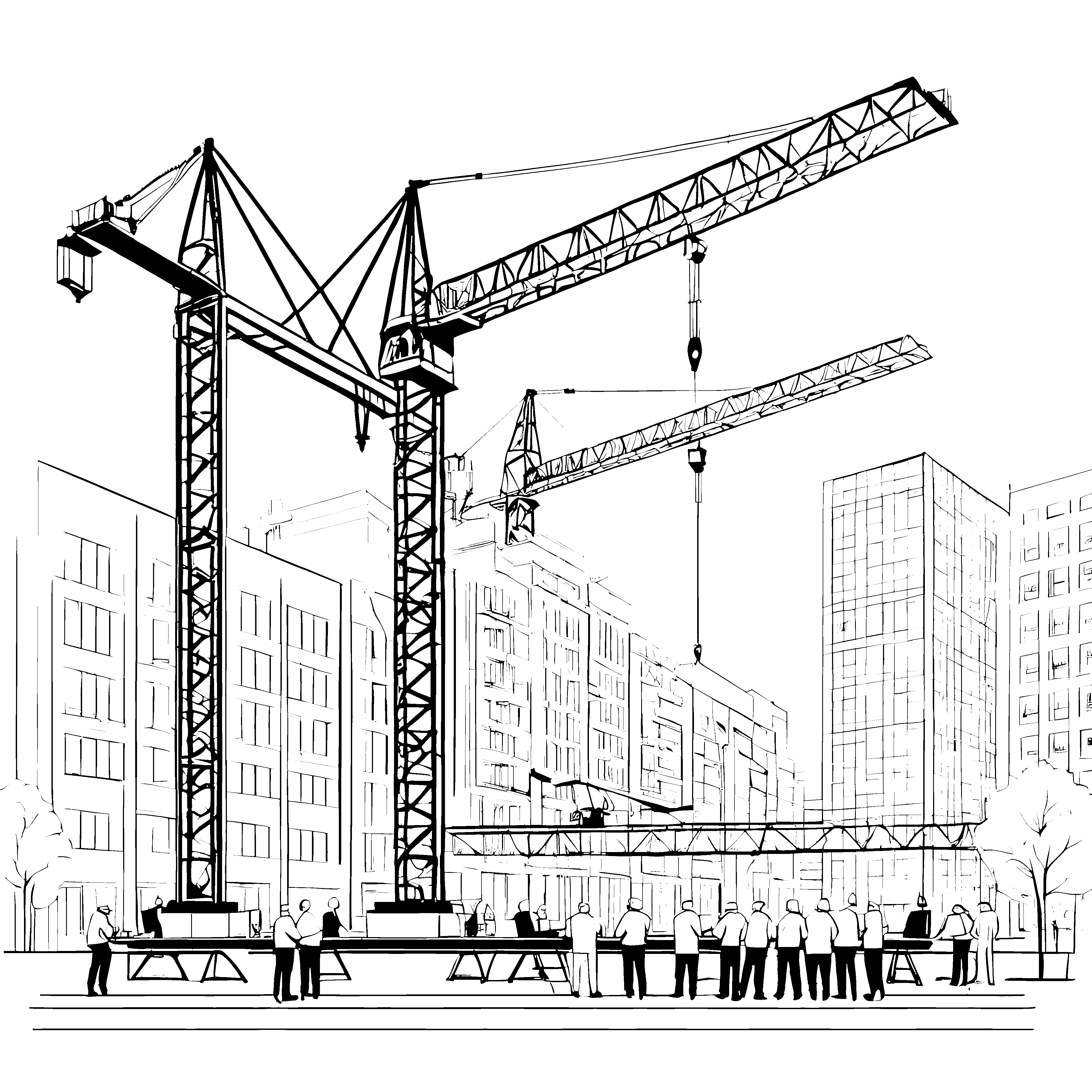Baukräne in Aktion Malvorlage für angehende Architekten