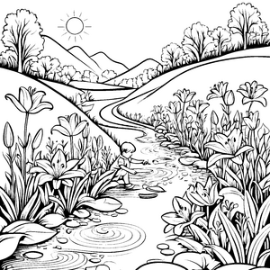 Wunderschöne Lilien am glitzernden Wasser Ausmalbild für neugierige Naturfreunde