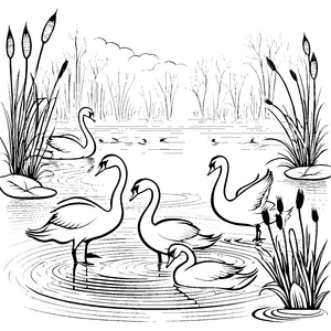 Elegante Schwäne im glitzernden Wasser Malvorlage für junge Naturentdecker