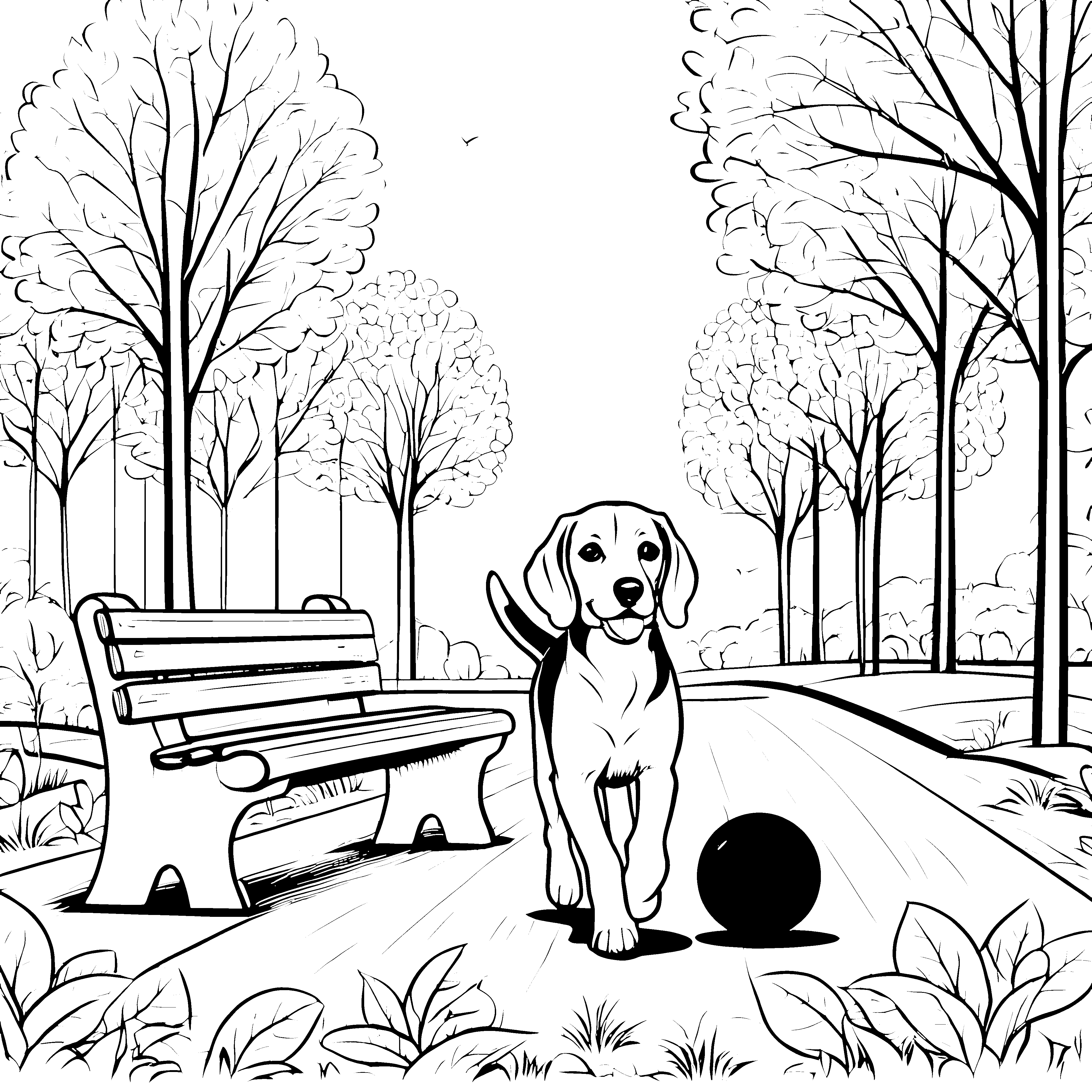 Beagle mit bunter Spielzeugkugel Ausmalbild für tierliebe Abenteurer