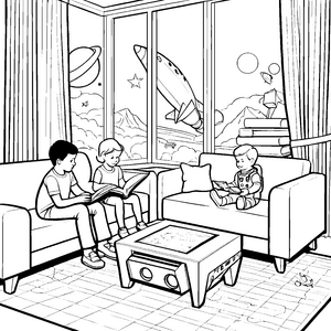 Kreativer Couchtisch mit intergalaktischem Blick Ausmalmotiv für verwegene Entdecker