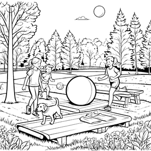 Medizinballspiel mit fröhlichen Kindern Ausmalvorlage für aktive Abenteurer