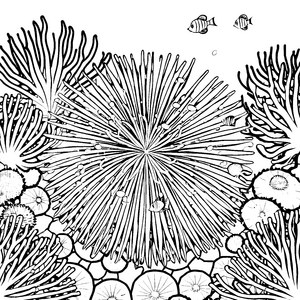 Bezaubernder Seeigel im bunten Unterwasserparadies Ausmalbild für kleine Meeresentdecker
