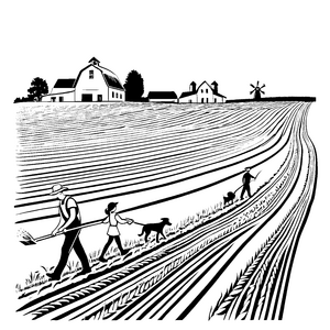 Familie bei der bunten Ernte Ausmalvorlage für kleine Naturliebhaber