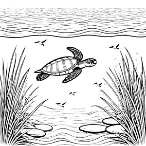Faszinierende Schildkröte beim Unterwasserabenteuer Ausmalbild für neugierige Wasserfreunde