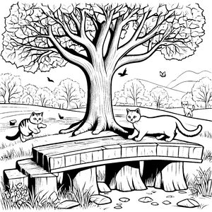 Entspannten Britisch Kurzhaar Katzen beim Spielen unter dem Baum Ausmalvorlage für neugierige Entdecker