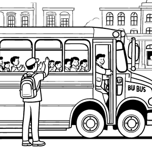Busfahrer mit fröhlichen Kindern Malvorlage für abenteuerliche Entdecker