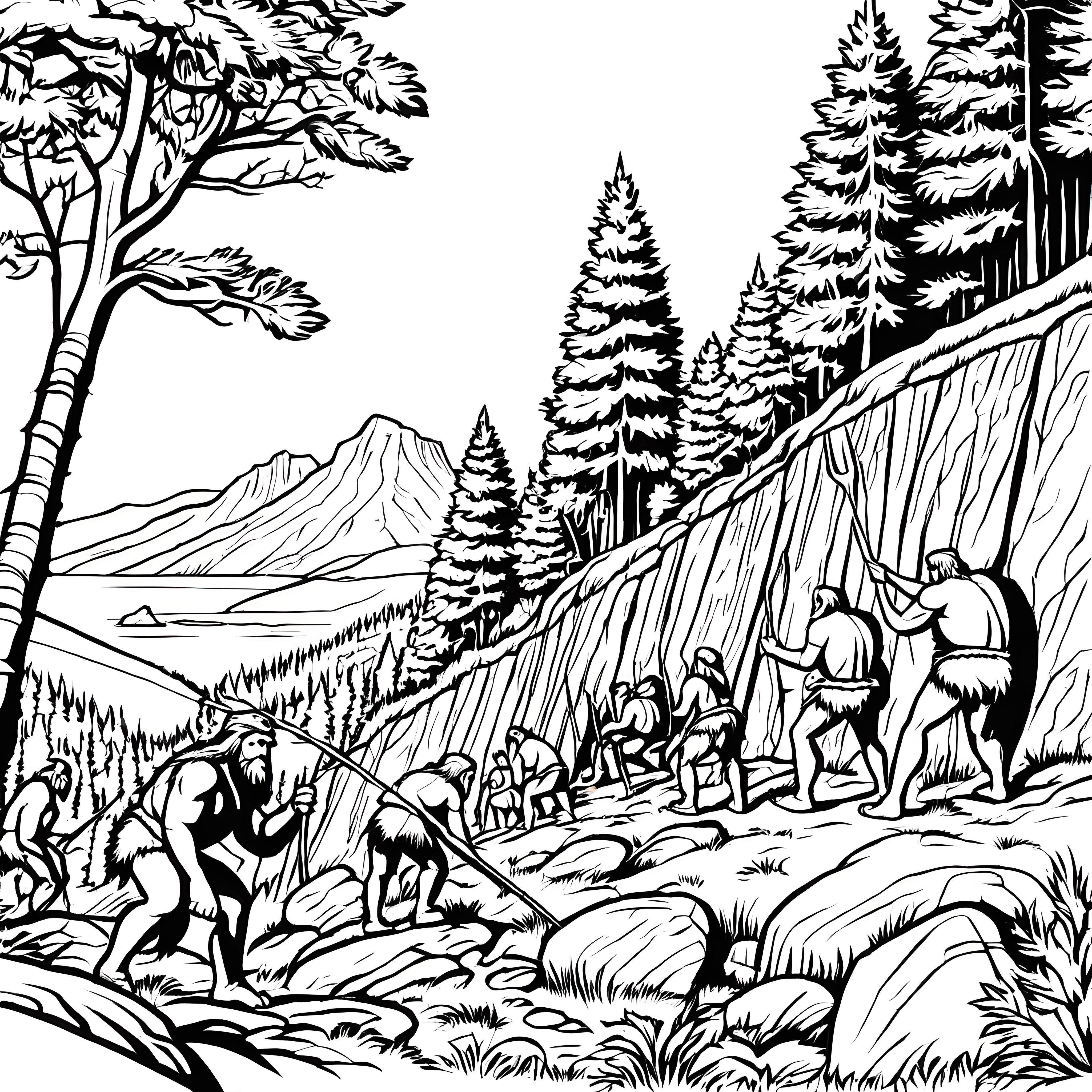 Neandertaler auf kreativem Jagdausflug Ausmalbild für abenteuerlustige Entdecker