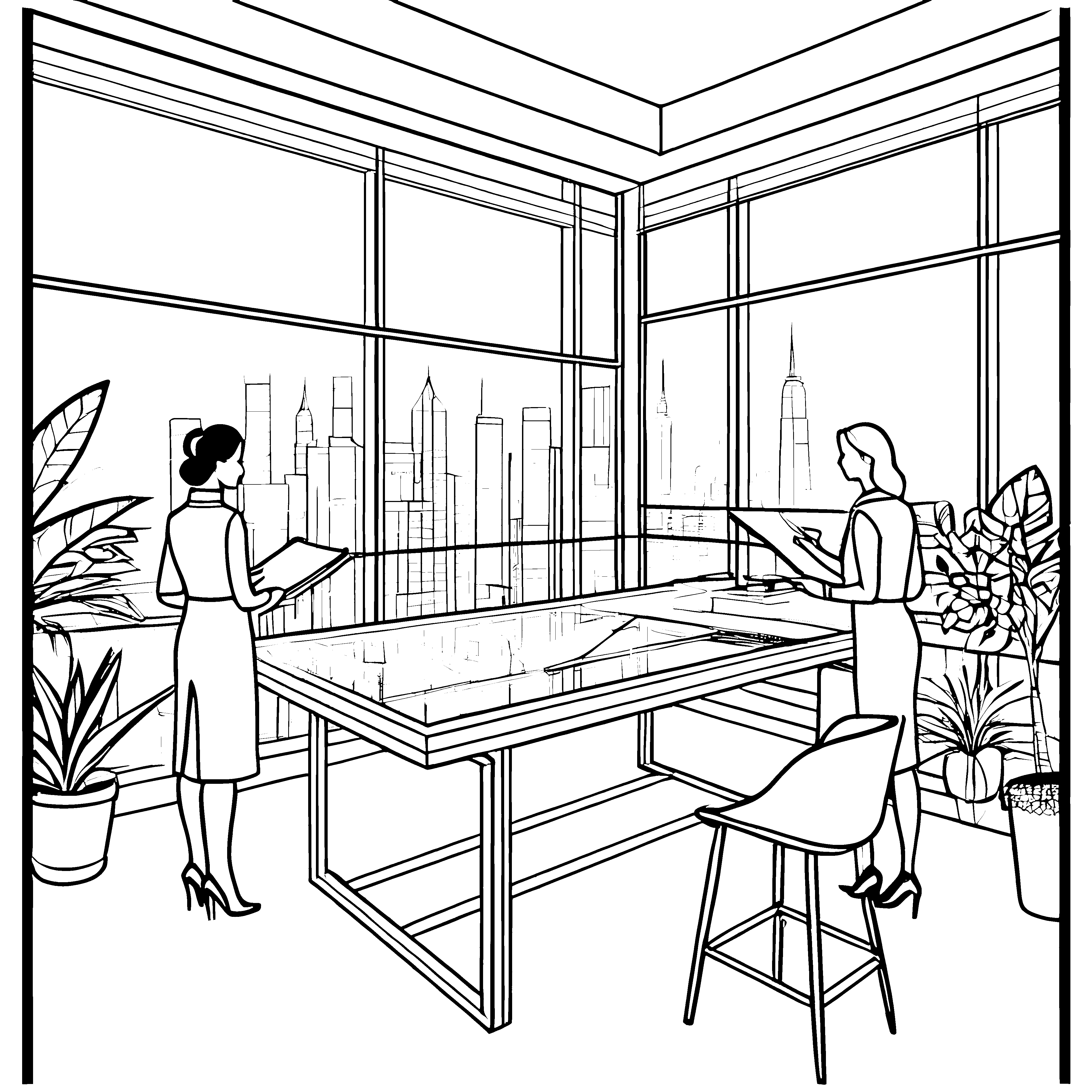 Planungsphase mit kreativen Architektinnen Ausmalbild für junge Visionäre