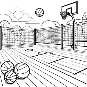 Fantasievolle Basketballs im Spielpark Ausmalbild für sportliche Entdecker