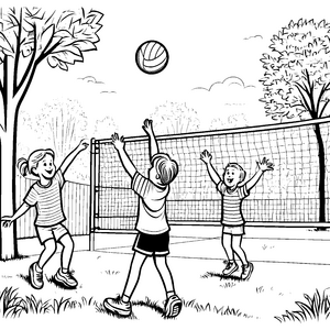 Fröhliche Volleyballspieler im Garten Malvorlage für sportliche Abenteurer