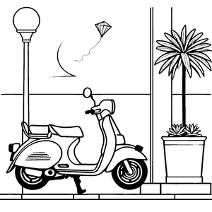 Stylisches Moped unter Straßenlaterne Ausmalbild für kreative Verkehrsentdecker