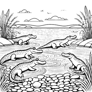 Kleine Krokodile beim fröhlichen Planschen Ausmalvorlage für neugierige Entdecker
