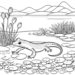 Fasziniert schwimmender Salamander im Wasser Ausmalvorlage für kleine Naturforscher
