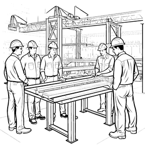 Kreative Ingenieure bei spannenden Bauprojekten Malvorlage für zukünftige Baumeister