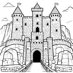 Magische Burg auf verwunschener Anhöhe Ausmalvorlage für fantasievolle Abenteurer