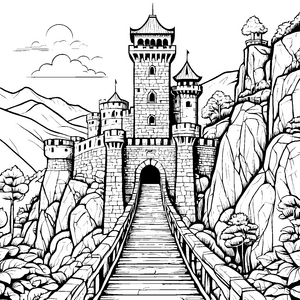 Majestätische Burg auf schroffen Klippen Ausmalvorlage für mutige Entdecker