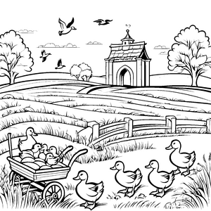 Spaßige Enten auf dem Bauernhof Ausmalvorlage für kreative Naturfans