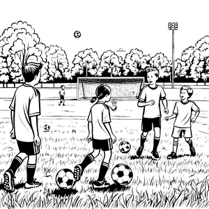 Kreative Fußballspieler im Freien Ausmalbild für kleine Sportbegeisterte