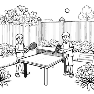 Freundliche Tischtennisschläger bei sonnigem Spiel Ausmalvorlage für aktive Spaßmacher