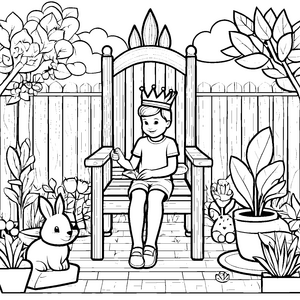Königlicher Thron im blühenden Garten Ausmalbild für fantasievolle Entdecker