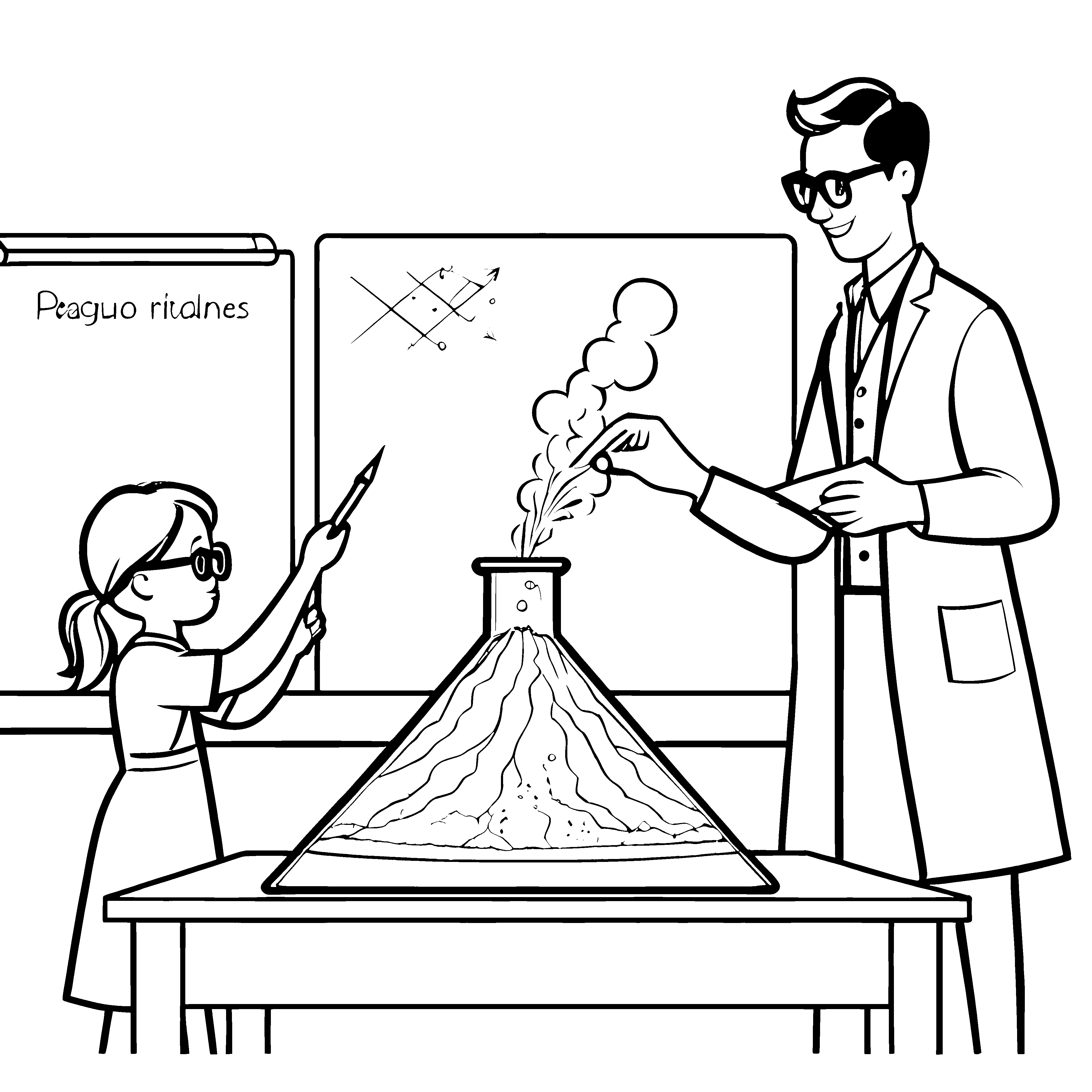 Faszinierende Chemie-Experimentatoren im aufregenden Klassenzimmer Ausmalvorlage für neugierige Forscher