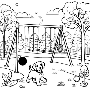 Beagle beim Spielen auf dem Spielplatz Malvorlage für fröhliche Entdecker