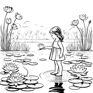 Wunderschöne Lotusblüte im ruhigen Teich Malvorlage für träumende Wasserkinder