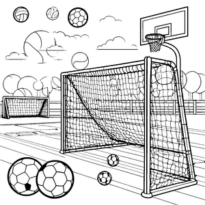 Fantasievolle Bälle im Sportpark Ausmalbild für energische Spielhelden