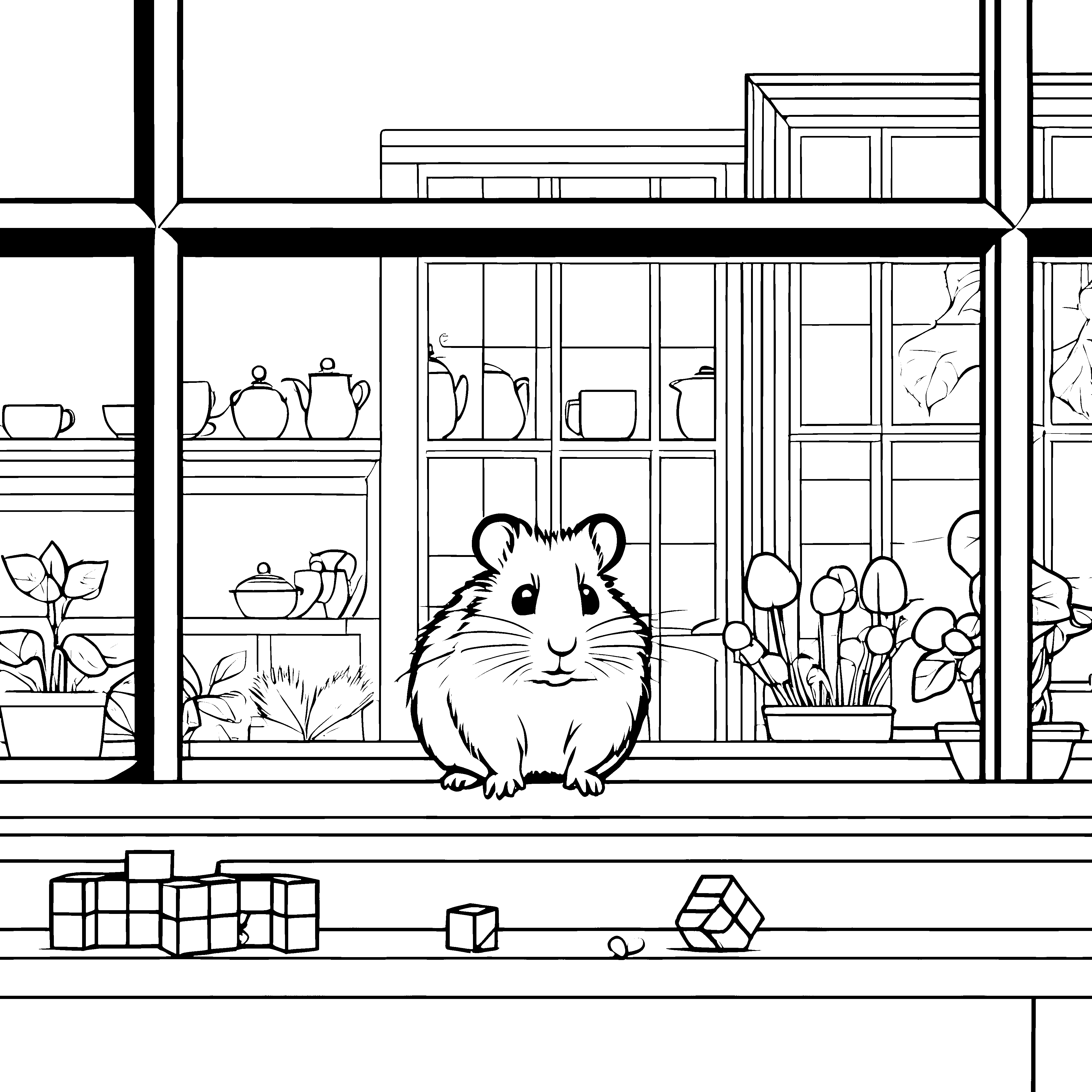 Niedlicher Hamster auf Fensterbank Malvorlage für neugierige Tierfreunde
