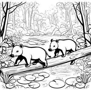 Neugierige Tapir-Jungtiere auf Abenteuersuche Malvorlage für neugierige Entdecker