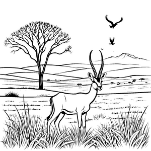 Beeindruckende Antilope in der weiten Savanne Ausmalbild für naturbegeisterte Entdecker