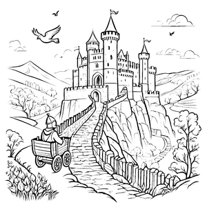 Majestätische Burg auf dem Hügel Ausmalmotiv für mutige Entdecker