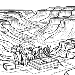 Archäologische Expedition in atemberaubender Landschaft Ausmalvorlage für abenteuerlustige Entdecker