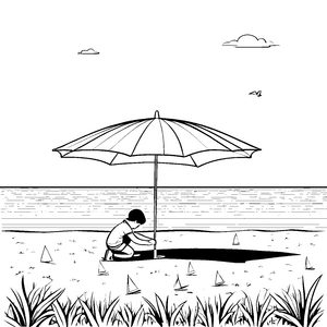 Bunter Sonnenschirm am Strand Malmotiv für abenteuerliche Wassersportler