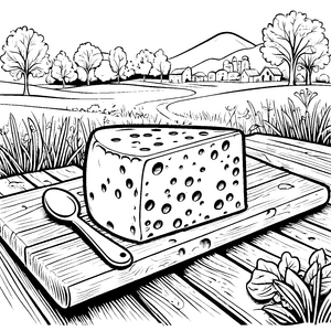 Köstlicher Käse auf rustikalem Holzbrett Malvorlage für genussvolle Hobbyköche
