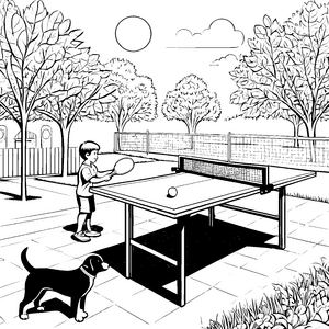 Schöner Tischtennisschläger in spannender Spiel-Szene Ausmalvorlage für aktive Sportler