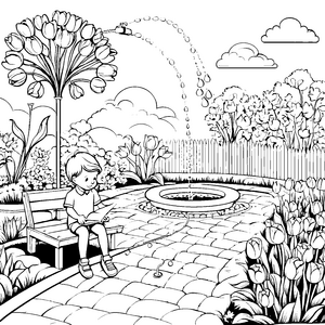 Sprühender Rasensprenger unter schimmerndem Himmel Malvorlage für fröhliche Gartengestalter