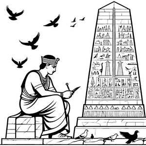 Schreibender Ägypter mit magischen Zeichen Ausmalbild für wissenshungrige Abenteurer