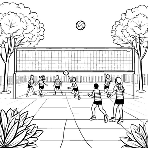 Spannendes Volleyballspiel im Park Ausmalbild für aktive Sportler