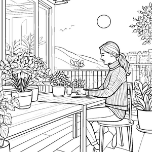 Gemütlicher Pullover bei entspannter Gartensitzung Ausmalbild für kreative Entdecker