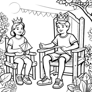 Königlicher Spielplatz mit kreativen Königskindern Ausmalvorlage für fantasievolle Geschichtenerzähler