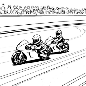 Schnelle Renn-Motorräder auf der Rennstrecke Ausmalbild für abenteuerlustige Nachwuchsfahrer