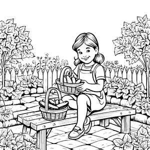 Lustiges Mädchen mit Bittergurken im Garten Ausmalvorlage für kreative Entdecker