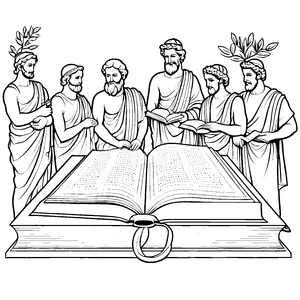 Philosophische Diskussionen unter klugen Köpfen Ausmalvorlage für kreative Denker