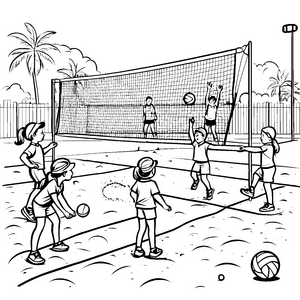 Sonniger Volleyballspaß mit Freunden Malvorlage für aktive Sportler