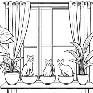 Sphynx Katzen beim Entspannen am Fenster Ausmalbild für kreative Tierfreunde