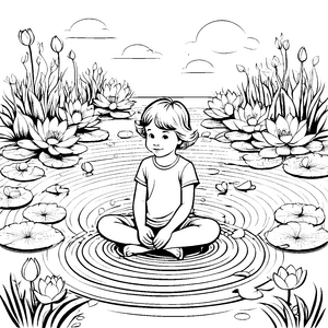 Fünf bezaubernde Lotusblüten im ruhigen Wasser Ausmalmotiv für fantasievolle Entdecker
